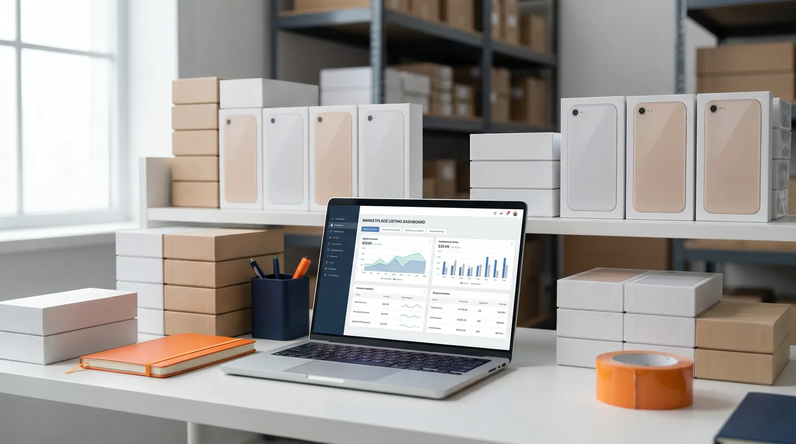 E-commerce fulfillment workspace with marketplace dashboard
