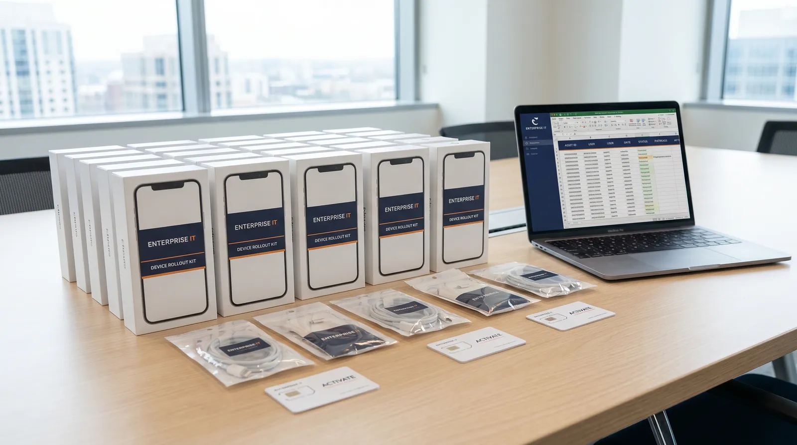 Telehealth tablet deployment kit with patient-side tablets, accessories, and configuration workstation