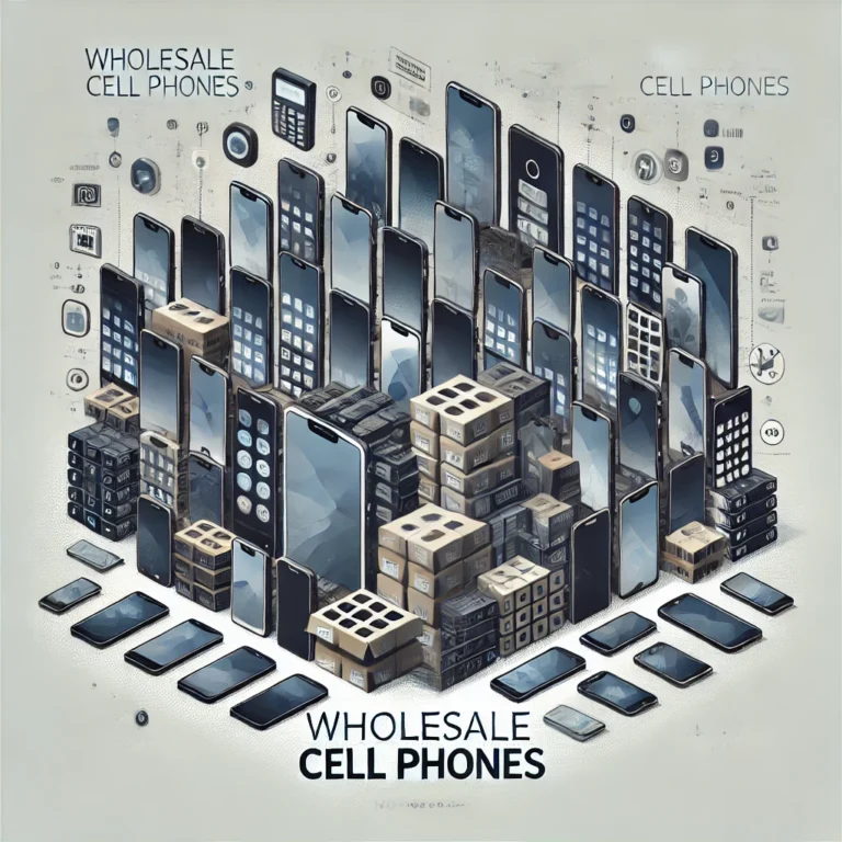 A modern illustration showcasing a variety of smartphones displayed in a bulk arrangement, representing wholesale cell phones.