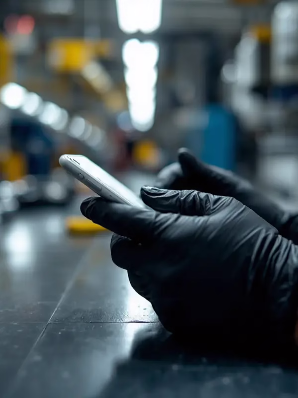 Hands in gloves holding a phone