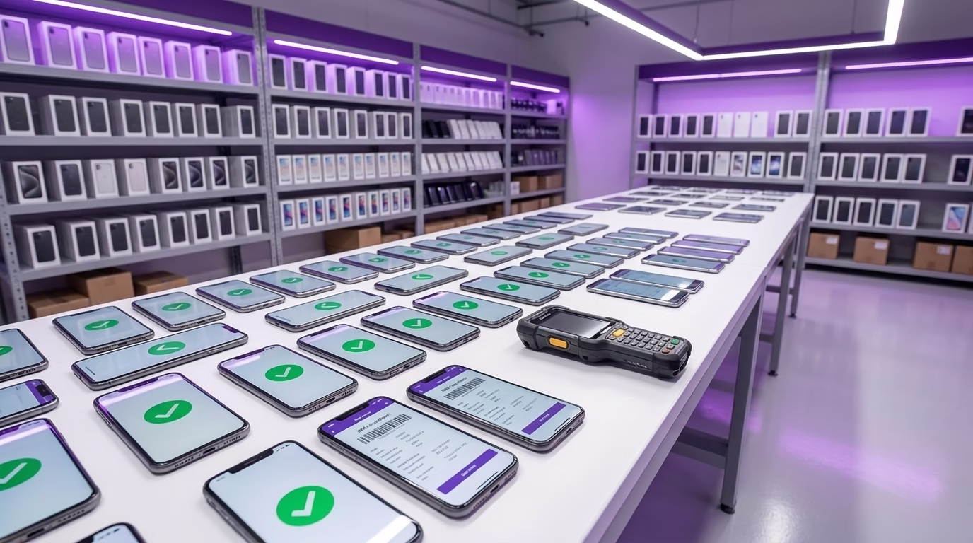 Bulk IMEI verification for AI mobile device procurement in a wholesale warehouse