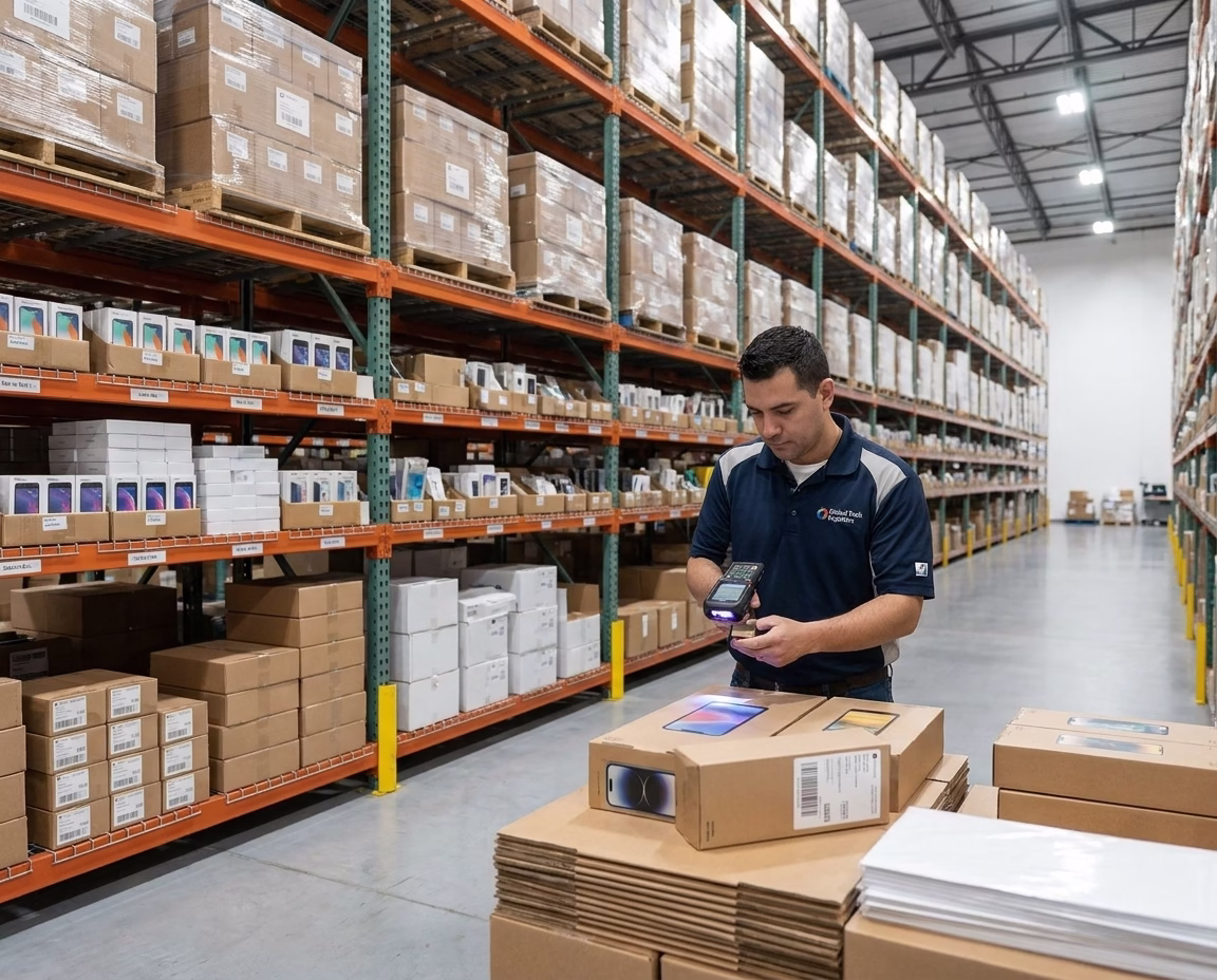 Wholesale mobile phones organized in a distribution warehouse ready for fulfillment